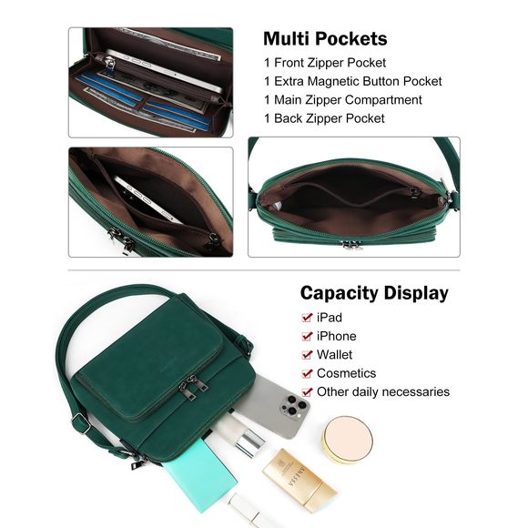 Crossbody Purse Bags, Multi-Pocket Soft Leather Shoulder Purse, ^-^ - Picture 3 of 8